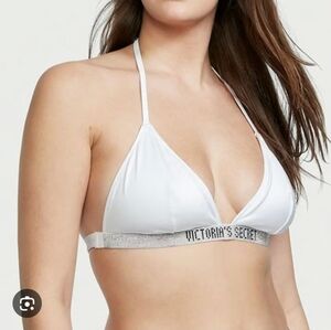 ❤️ NWOT! VICTORIA'S SECRET VS SWIM WHITE SHINE BAND TRIANGLE STRING BIKINI TOP